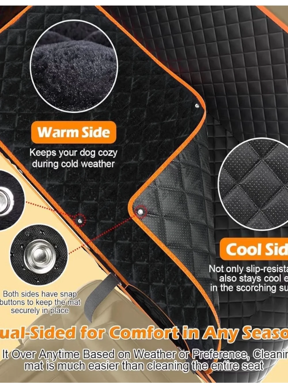 Quilted Black Dog Back Seat Protector with Orange Trim extra wide